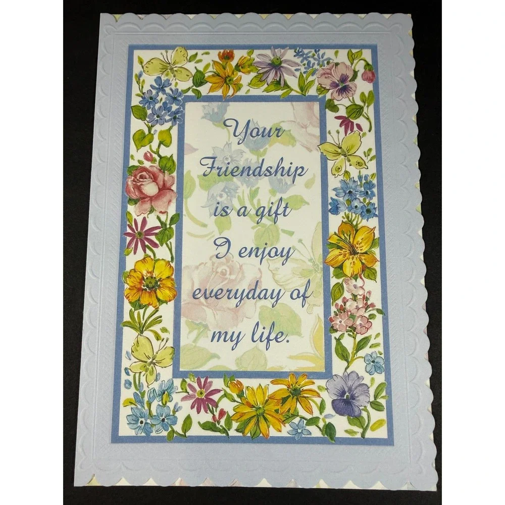 VTG PVA Friendship Greeting Cards Set 5 Blue Floral Butterfly Note Cards